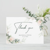 Carte De Remerciements Élégant Mariage rose or vert floral Eucalyptus (Debout devant)