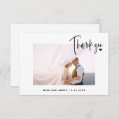 Carte De Remerciements Elégant Mariage Script Photo Heart Simple Moderne (Devant / Derrière)