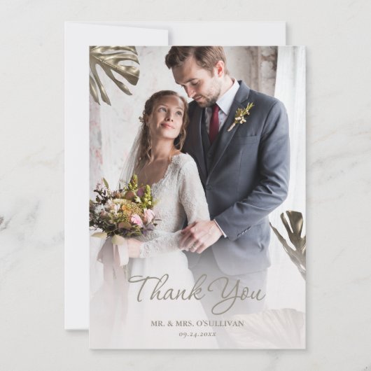 Carte De Remerciements Elégant Mariage simple Champagne or photo (Devant)