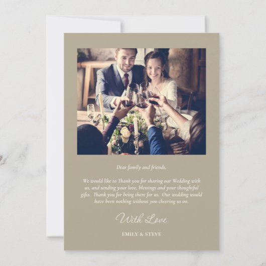 Carte De Remerciements Elégant Mariage simple Champagne or photo (Dos)