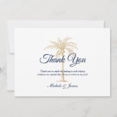 Carte De Remerciements Elegant Marine Blue Gold Palm Tree Mariage Photo (Dos)