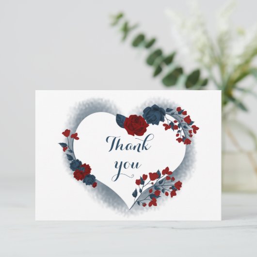 Carte De Remerciements élégant marine & floral rouge (Debout devant)