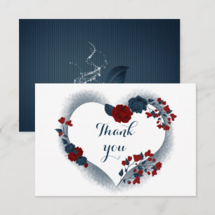 Carte De Remerciements élégant marine & floral rouge