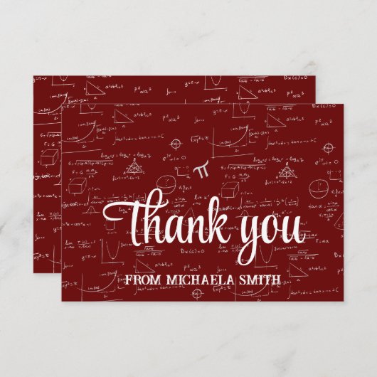 Carte De Remerciements Elegant Maroon Mathematics Formulas Graduation (Devant / Derrière)