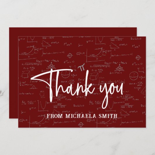 Carte De Remerciements Elegant Maroon Script Typography Math Graduation (Devant / Derrière)