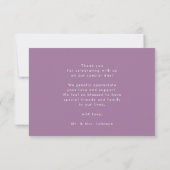 Carte De Remerciements Elegant Mauve Élégant Script Mariage photo moderne (Dos)