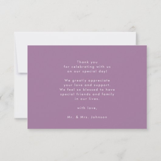 Carte De Remerciements Elegant Mauve Élégant Script Mariage photo moderne (Dos)