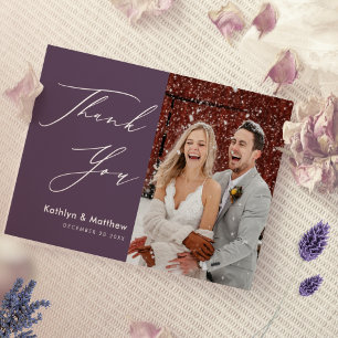Carte De Remerciements Elegant Mauve Élégant Script Mariage photo moderne