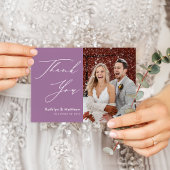 Carte De Remerciements Elegant Mauve Élégant Script Mariage photo moderne