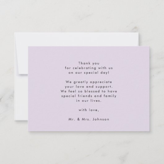 Carte De Remerciements Elegant Mauve Modern Script Mariage photo (Dos)