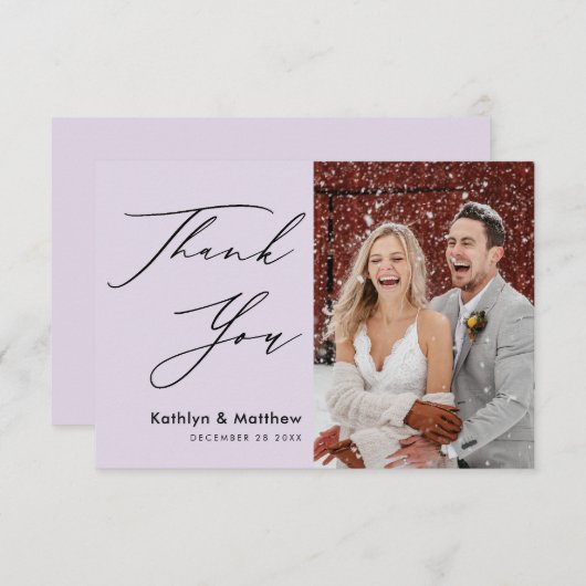 Carte De Remerciements Elegant Mauve Modern Script Mariage photo (Devant / Derrière)