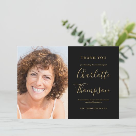 Carte De Remerciements Élégant Mémorial de l'or - Photo funéraire (Debout devant)