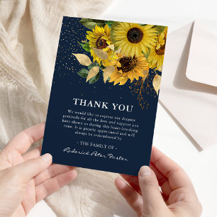 Carte De Remerciements Elégant Mémorial de Sympathie de Sunflower & Gold
