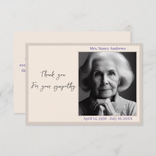 Carte De Remerciements Élégant Mémorial Funéraire De La Famille (Devant / Derrière)