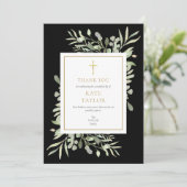 Carte De Remerciements Élégant Mémorial funéraire Gold Black Greenery (Debout devant)