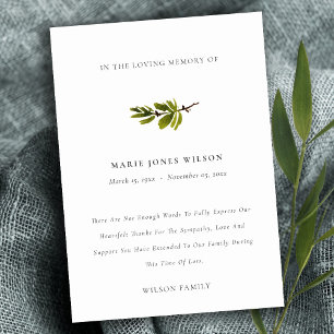Carte De Remerciements Élégant Mémorial Sympathique de la branche de pin