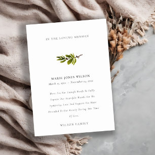 Carte De Remerciements Élégant Mémorial Sympathique de la branche de pin