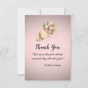 Carte De Remerciements Élégant mignon Bouquet de tulipes roses en soie po