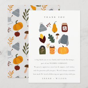 Carte De Remerciements Élégant Mignon Chaud Cosy Essentiel Mariage Automn