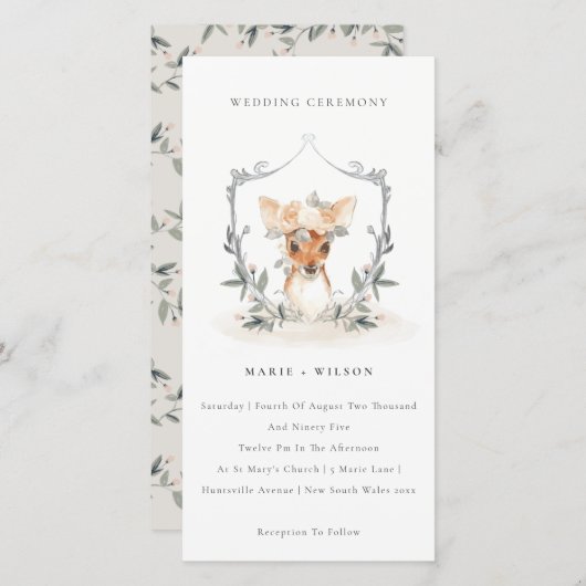 Carte De Remerciements Elégant Mignonne Cerf Floral Crest Mariage Invitat (Devant / Derrière)