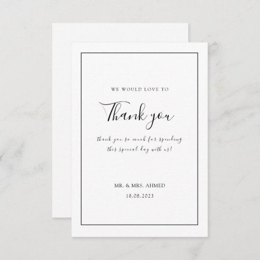 Carte De Remerciements Élégant minimal blanc cadre noir Mariage musulman (Devant / Derrière)