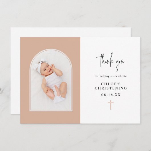 Carte De Remerciements Élégant minimal Bleu Arc rose  (Devant / Derrière)