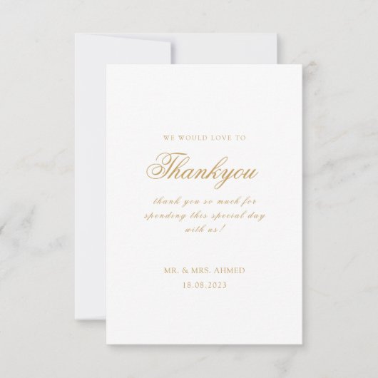 Carte De Remerciements Élégant minimal moderne blanc Script Mariage musul (Devant)
