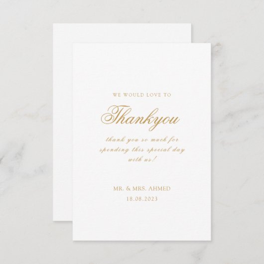 Carte De Remerciements Élégant minimal moderne blanc Script Mariage musul (Devant / Derrière)