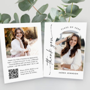 Carte De Remerciements Élégant Minimaliste Graduation 2 Photo Code QR
