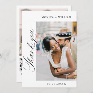 Carte De Remerciements Élégant minimaliste Mariage 2 Photo Code QR