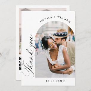 Carte De Remerciements Élégant minimaliste Mariage 2 Photo Code QR