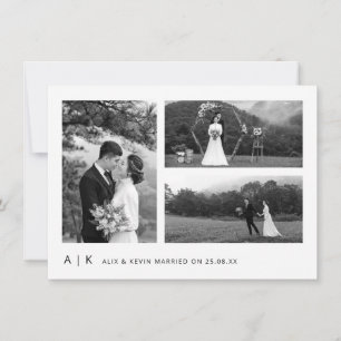 Carte De Remerciements Élégant minimaliste Mariage noir script photo