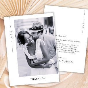Carte De Remerciements Élégant Minimaliste Mariage Photo Écriture Noir