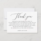 Carte De Remerciements Élégant minimaliste Mariage | Script noir et blanc (Devant)
