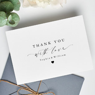 Carte De Remerciements Élégant minimaliste Script Mariage du coeur photo