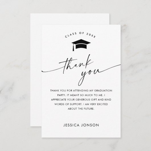 Carte De Remerciements Élégant Minimaliste Simple Graduation (Devant / Derrière)