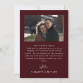Carte De Remerciements Elegant & Modern Burgundy Wedding (Dos)