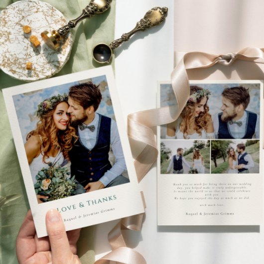 Carte De Remerciements Elegant Modern Photos Script Love & Thanks Wedding