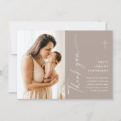 Carte De Remerciements Élégant moderne Script photo Baptême (Devant)