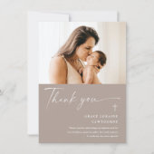 Carte De Remerciements Élégant moderne Script photo Baptême (Devant)