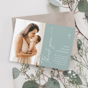 Carte De Remerciements Élégant moderne Script photo Baptême