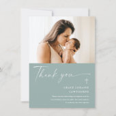 Carte De Remerciements Élégant moderne Script photo Baptême (Devant)