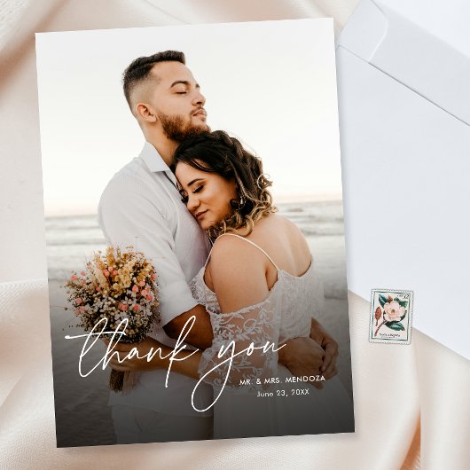 Carte De Remerciements Élégant Moderne Simple Calligraphie Mariage photo