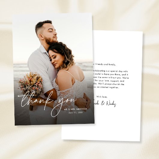 Carte De Remerciements Élégant Moderne Simple Calligraphie Mariage photo