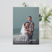 Carte De Remerciements Élégant moderne superposition Script 2 Mariage pho (Debout devant)