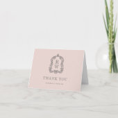 Carte De Remerciements Élégant Monogram Crest Blush Pink Mariage (Devant)