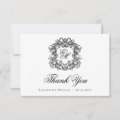 Carte De Remerciements Elégant Monogram Crest Vintage Wedding (Devant)