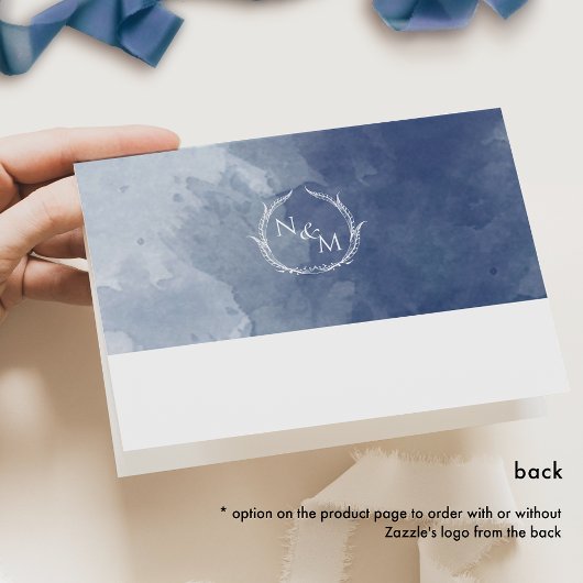 Carte De Remerciements Élégant Monogramme bleu marine, Mariage aquarelle