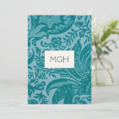 Carte De Remerciements Élégant Monogramme botanique Turquoise (Debout devant)