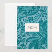 Carte De Remerciements Élégant Monogramme botanique Turquoise (Devant / Derrière)